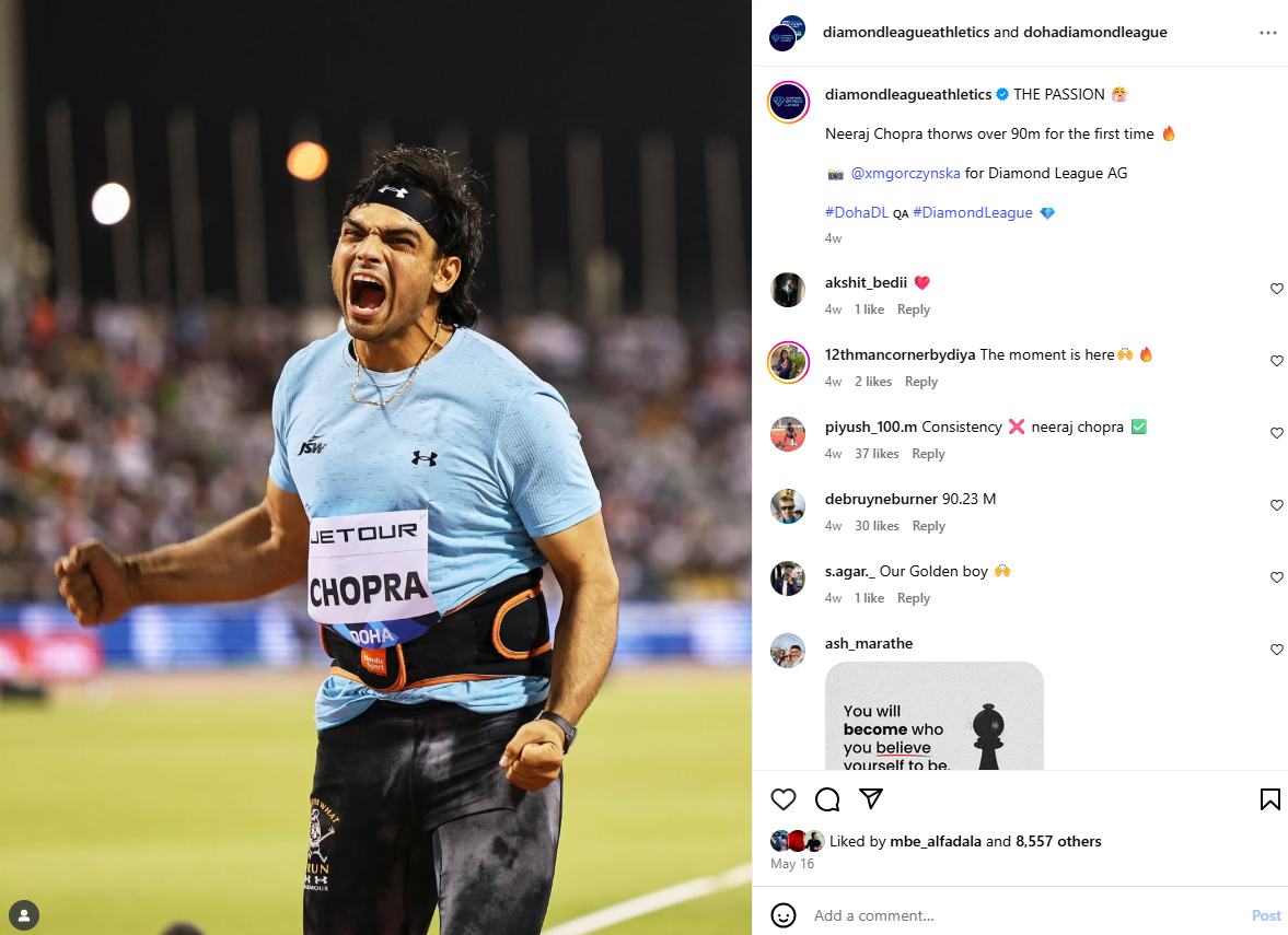 Social post: Neeraj Chopra in Doha
