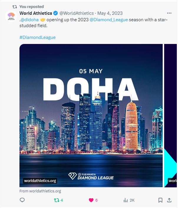 World Athletics post announcing Doha